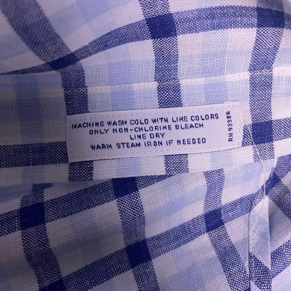 Brooks Brothers 1818 Shirt M Mens S/S Button Down Irish Linen Blue Check VGUC - Picture 8 of 9